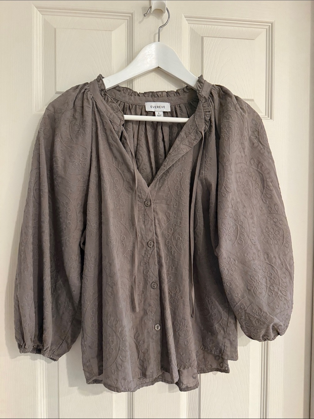 Evereve Olive Green Embroidered Peasant Blouse